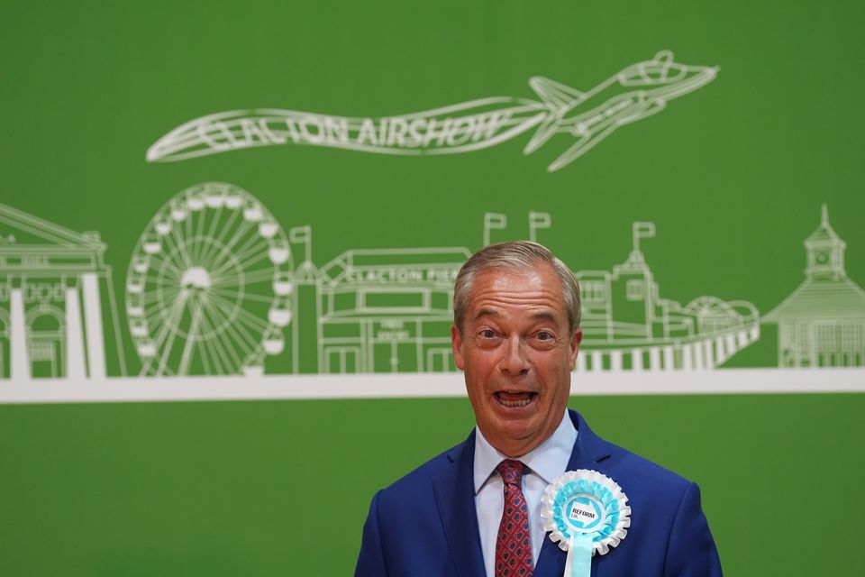 Reform UK leader Nigel Farage in Clacton (Joe Giddens/PA)