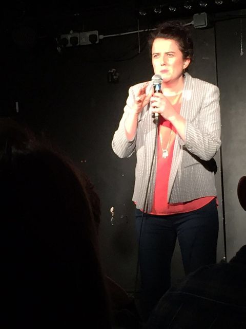 Jane at her first stand up-gig, London 2016