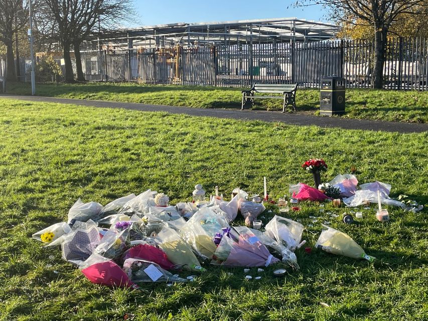 Floral tributes left at the scene at Stowlawn playing fields in Wolverhampton where Shawn Seesahai died (Matthew Cooper/PA)