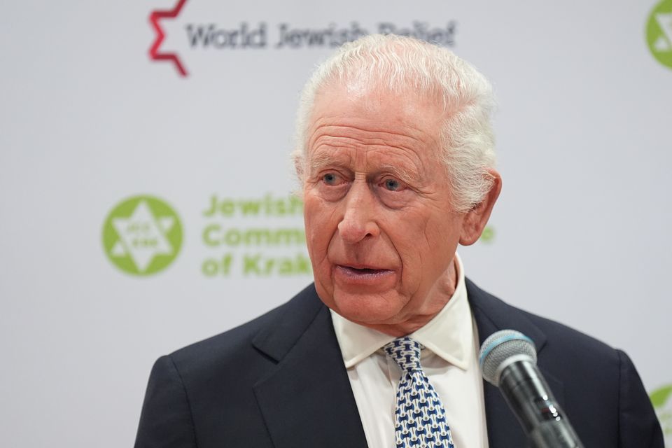 The King made a speech during his visit to the Jewish Community Centre Krakow (Aaron Chown/PA)