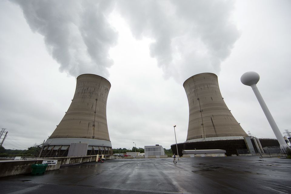 Cooling towers at the Three Mile Island nuclear power plant (Matt Rourke/AP)