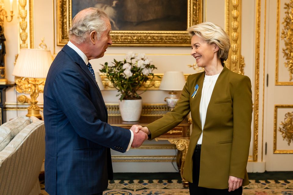 The King with European Commission president Ursula von der Leyen at Windsor Castle on the day the Windsor Framework post-Brexit deal was agreed (Aaron Chown/PA)