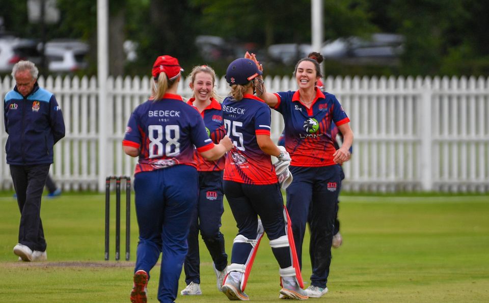 Waringstown's Amy Caulfield takes a second wicket during the Gallagher Women’s Challenge Cup Final