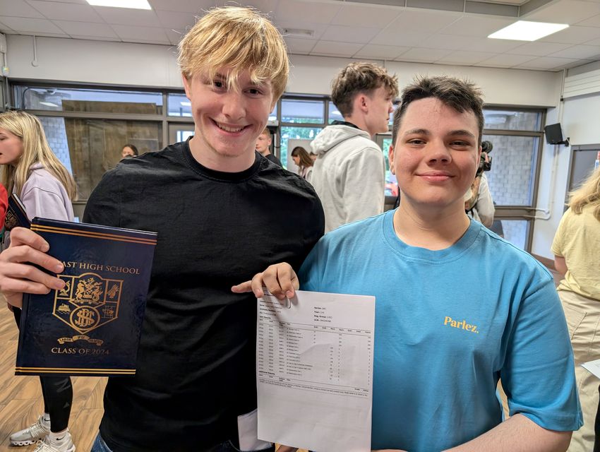 Ruairidh Davis (18) and Adam Patterson (18) of Belfast High School. 15/08/2024