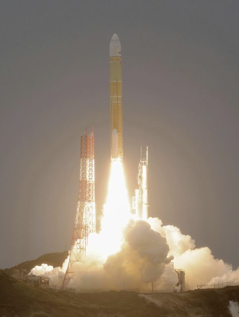 The H3 rocket carries a defence ministry communications satellite (Kyodo News via AP)