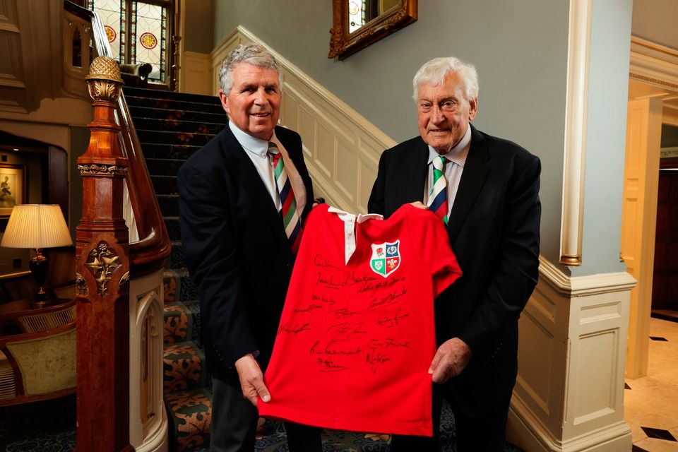 1974 Lion Dick Milliken (left) with Willie John McBride CBE (right), Lions captain in 1974 and Hon President of Wooden Spoon Ulster Region, at the Culloden