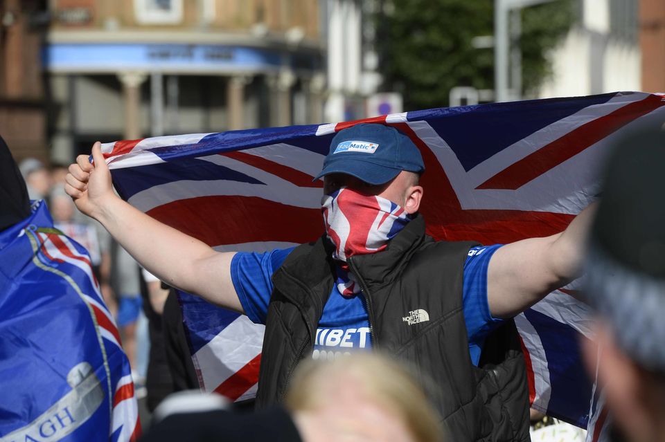 A far-right protest in Belfast city centre on Friday night (Mark Marlow/PA)