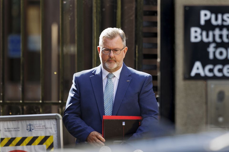 Former DUP leader Sir Jeffrey Donaldson during a previous hearing at Newry Courthouse (Liam McBurney/PA)