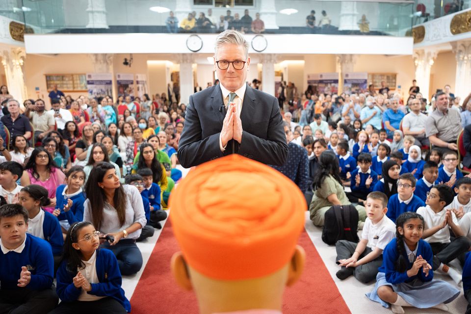 Sir Keir Starmer during a visit to the Shree Swaminarayan Mandir Hindu temple in Kingsbury, London (Stefan Rousseau/PA)