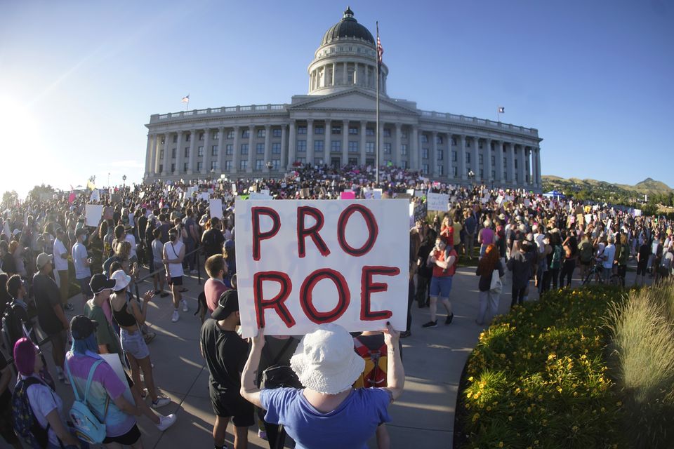 People attend an abortion rights rally at the Utah State Capitol in Salt Lake City after the US Supreme Court overturned Roe v. Wade (Rick Bowmer/AP/PA)