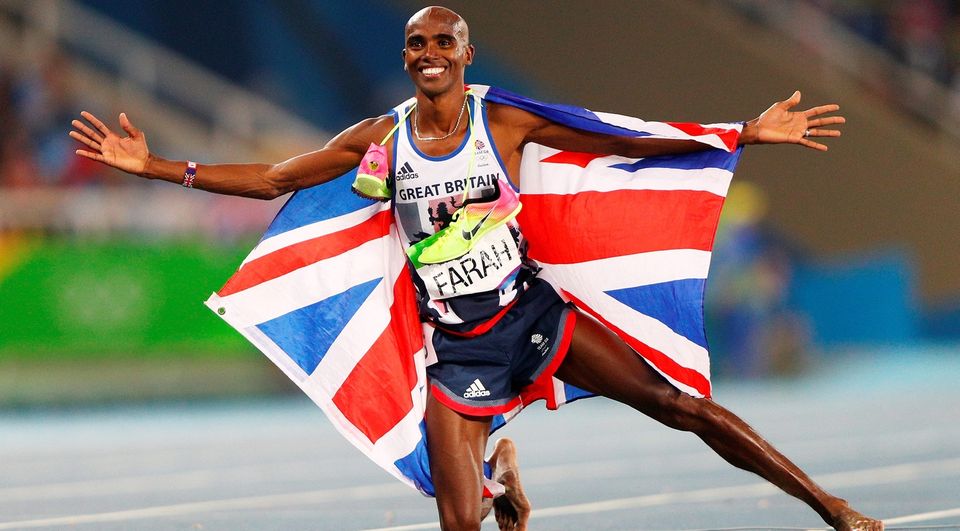 Mohamed Farah of Great Britain reacts after winning gold in the Men's 5000 meter Final on Day 15 of the Rio 2016 Olympic Games at the Olympic Stadium on August 20, 2016 in Rio de Janeiro, Brazil.  (Photo by Ian Walton/Getty Images)