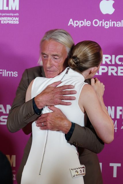 Paul Weller and Saoirse Ronan embrace during the BFI London Film Festival opening night gala (Ian West/PA)