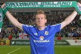 thumbnail: PACEMAKER BELFAST   27/05/2016
Northern Ireland v Belarus  Friendly International
Northern Ireland  captain Steve Davis celebrates with the fans after  this evenings Friendly International at Windsor park.
Photo Colm Lenaghan/Pacemaker Press