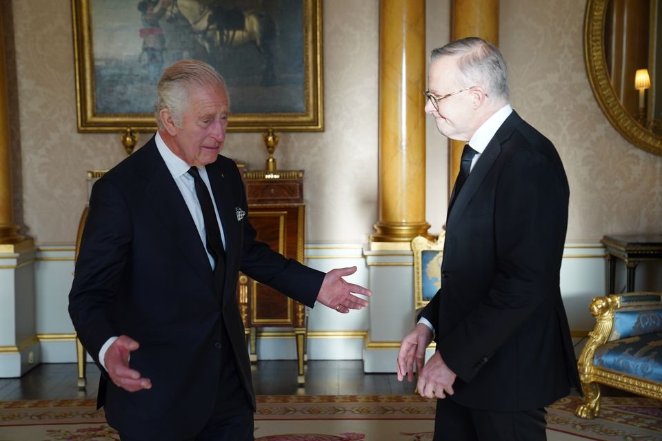 The King speaks with Prime Minister of Australia, Anthony Albanese following the death of the Queen in 2022 (Stefan Rousseau/PA)