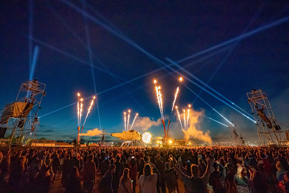 Fatboy Slim performs inside Arcadia’s new Dragonfly stage at Glastonbury Festival (Ben Birchall/PA)