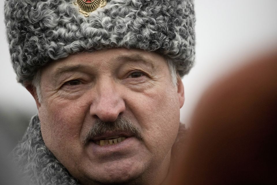 Alexander Lukashenko speaks to journalists during Russia-Belarus military drills near Osipovichi, Belarus, in 2022 (AP)