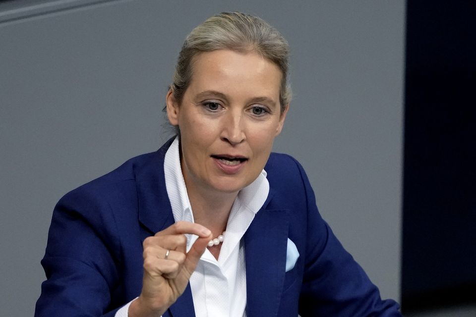 AfD leader Alice Weidel speaks during a general debate of the German parliament Bundestag (Markus Schreiber/AP)