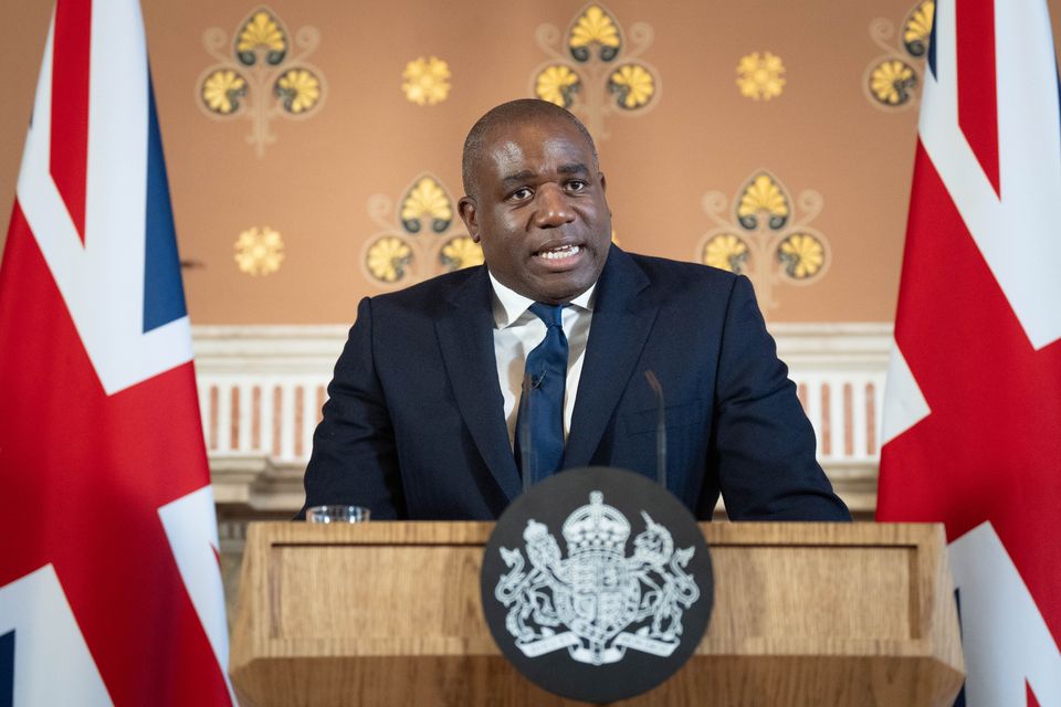 Foreign Secretary David Lammy speaking at the Foreign Commonwealth and Development Office (Stefan Rousseau/PA)