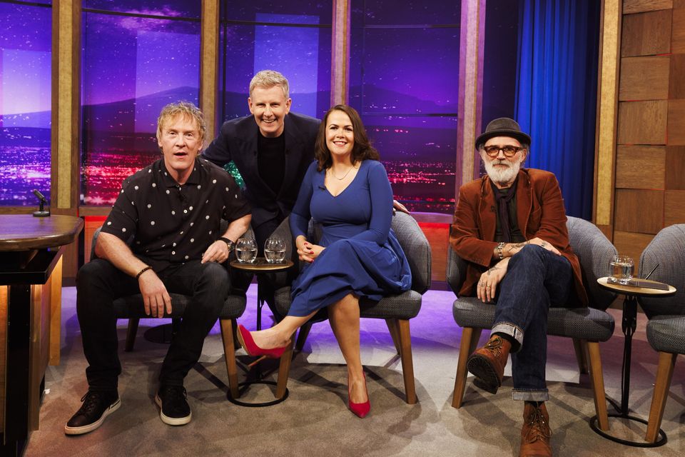 Patrick Kielty on the Late Late Show with, from left, Hector O hEochagain, Laurita Blewitt and Tommy Tiernan (Picture by Andres Poveda)