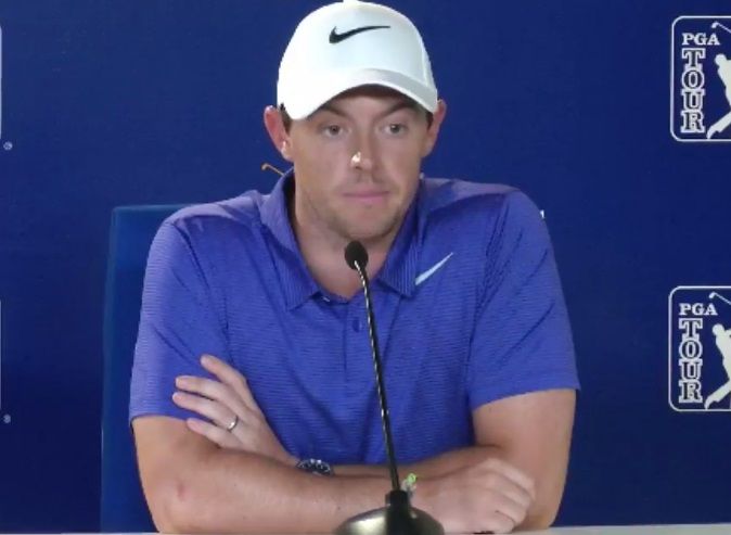 Rory McIlroy shows his wedding ring. Pic: PGA Tour Facebook Live.