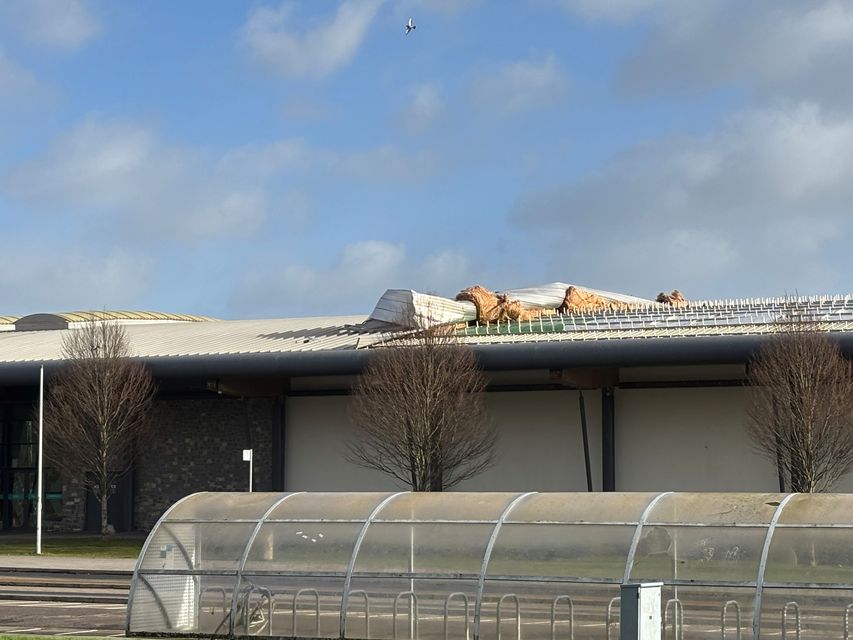 Damage caused to the roof of Bangor Aurora Leisure Centre in Co Down (Rebecca Black/PA)