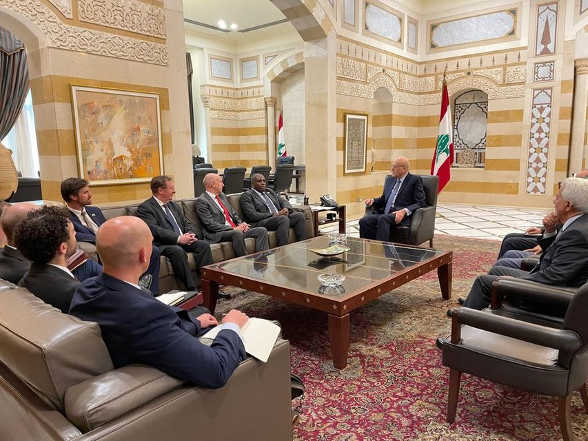 Foreign Secretary David Lammy was joined by Defence Secretary John Healey to meet with Lebanese Prime Minister Najib Mikati, Speaker of the Lebanese parliament Nabih Berri and Foreign Minister Bou Habib (FCDO/PA) 