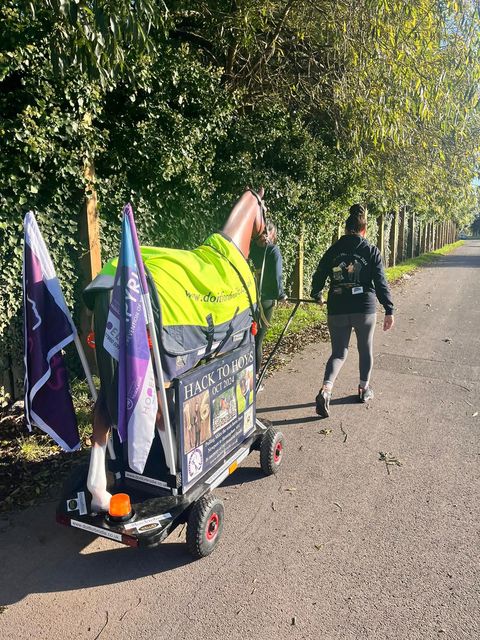 Emma Webb walked 150 miles (241km) from her home in Newport, Wales, to Birmingham to raise money for mental health charities Papyrus and Riders Minds (Emma Webb/PA)