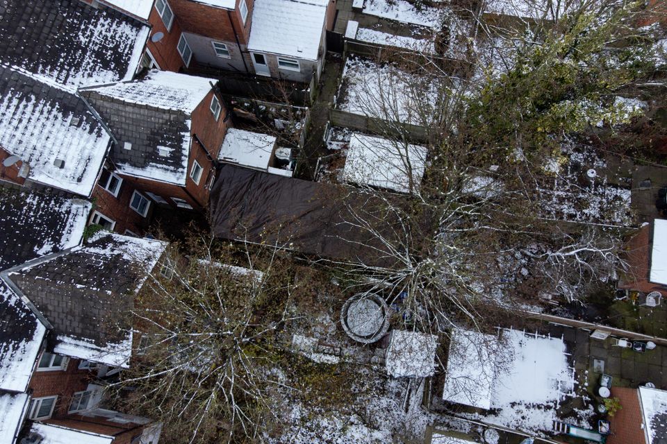 An aerial view of the couple’s rented home and garden (Jacob King/PA)