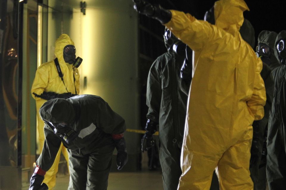 The decontamination zone at Kuala Lumpur International Airport is scanned for toxic chemicals (AP)