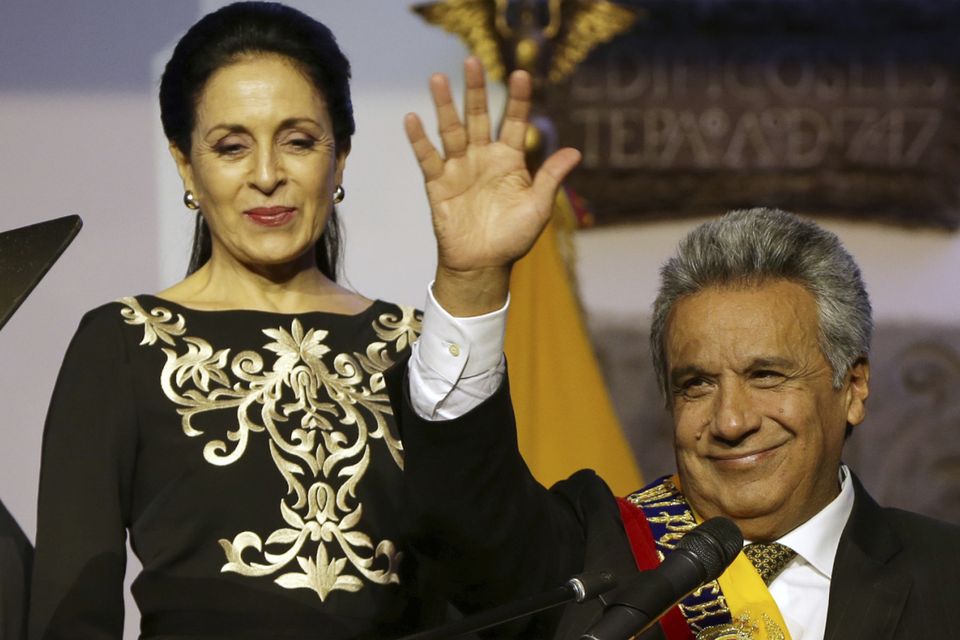 Ecuador's President Lenin Moreno and his wife Rocio Gonzalez greet wellwishers in Quito (AP)