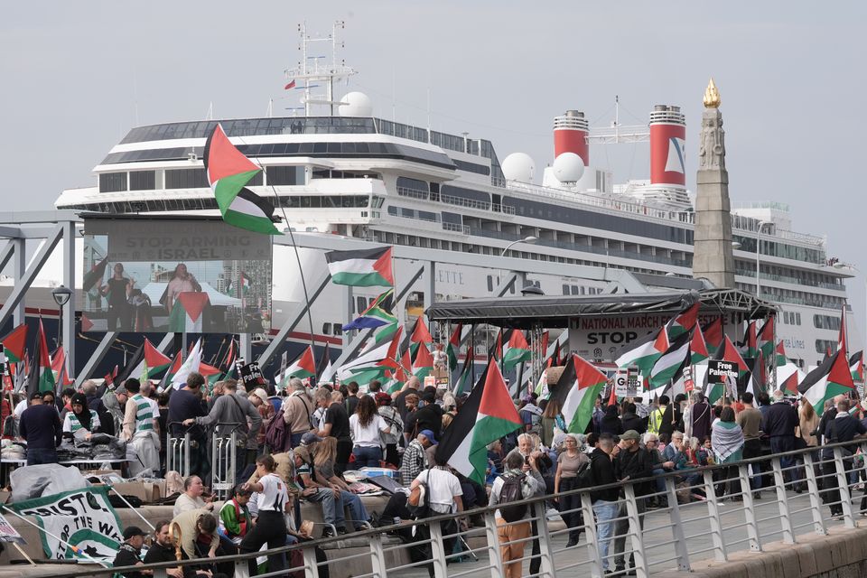 People take part in a march for Palestine in Liverpool to coincide with the Labour Party conference (Stefan Rousseau/PA)