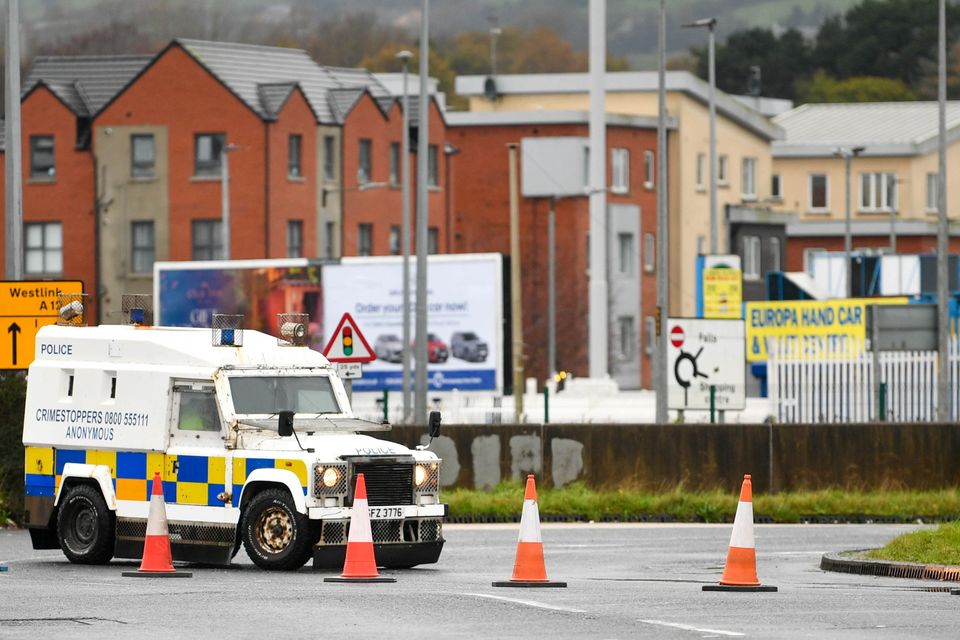 The Broadway Roundabout in Belfast was closed to traffic for a time. Photo: Andrew McCarroll/Pacemaker Press