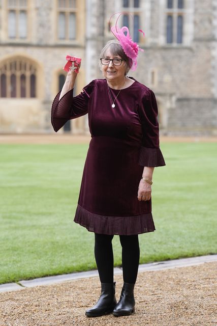 Patricia Gregory, Founding Member, Women’s Football Association, after being made a Member of the Order of the British Empire (MBE) by the Princess Royal at Windsor Castle, Berkshire (Andrew Matthews/PA)