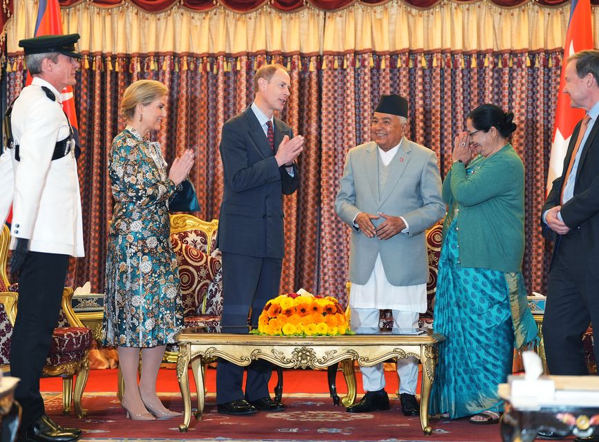 Edward and Sophie meet President Ram Chandra Paudel and his wife Sabita at the Presidential Palace (Yui Mok/PA)