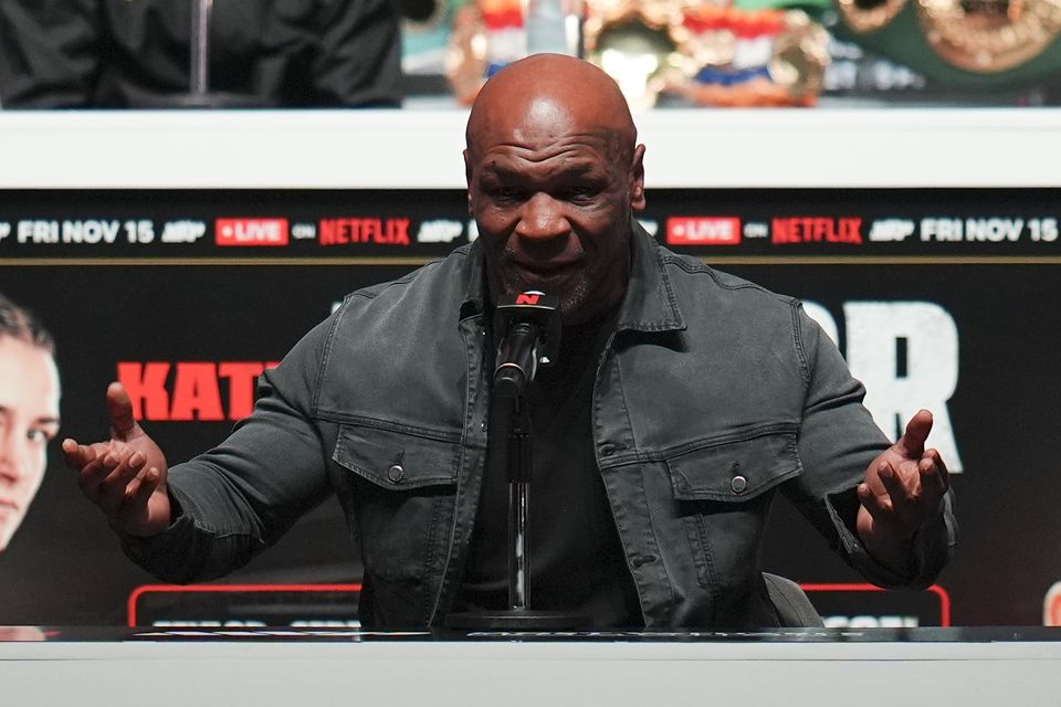 Mike Tyson was a man of few words at the press conference (Julio Cortez/AP)