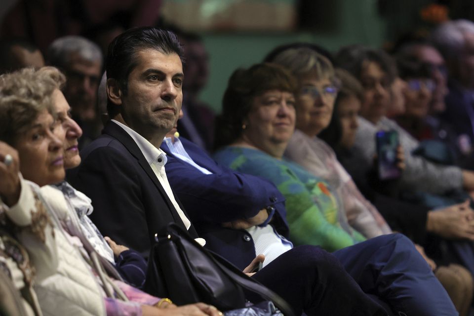 Kiril Petkov, leader of We Continue the Change party, is seen among his supporters Sunday in Sofia (Valentina Petrova/AP)