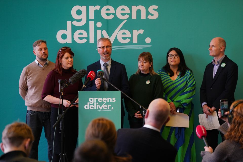 Green leader Roderic O’Gorman, third left, and party candidates (Brian Lawless/PA)