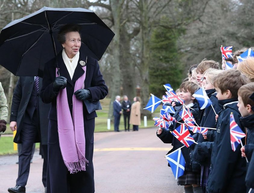 Pupils welcome the Princess Royal into Gordonstoun’s grounds (Gordonstoun/PA)