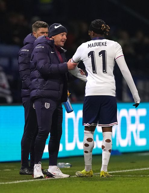 Noni Madueke, right, has worked under Lee Carsley with England Under-21s and now the senior team (Martin Rickett/PA)