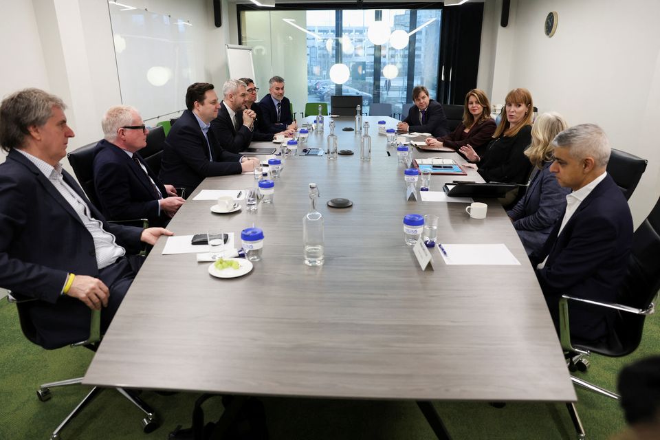 Deputy Prime Minister Angela Rayner, third right, met the Mayor of London Sadiq Khan, right, and regional mayors for a round-table discussion on Monday (Phil Noble/PA)