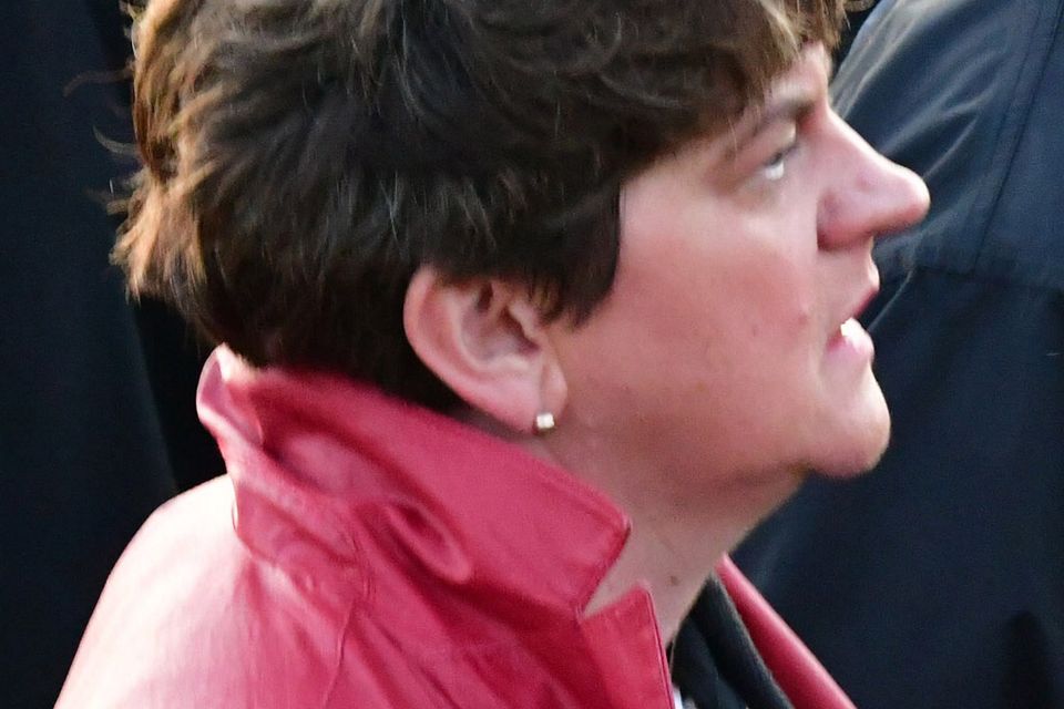 DUP leader Arlene Foster at the rally at Stormont attended by around ten thousand people.