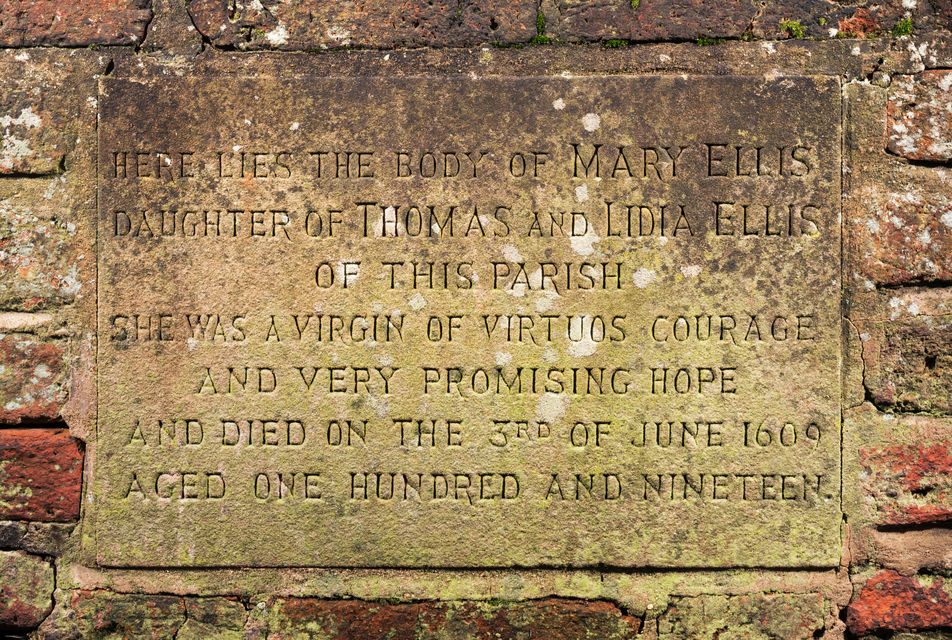 Detail of a 1970s carved plaque on the side of Mary Ellis’ tomb in St Clement’s churchyard (Historic England/PA)