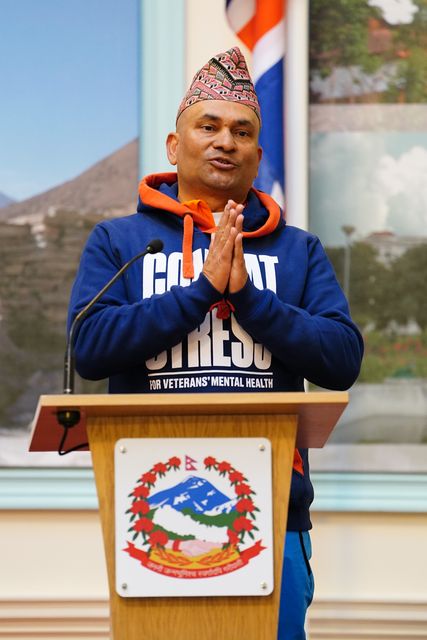 Restaurant owner Sujan Katuwal at the Embassy Of Nepal at the start of the challenge (Ian West/PA)