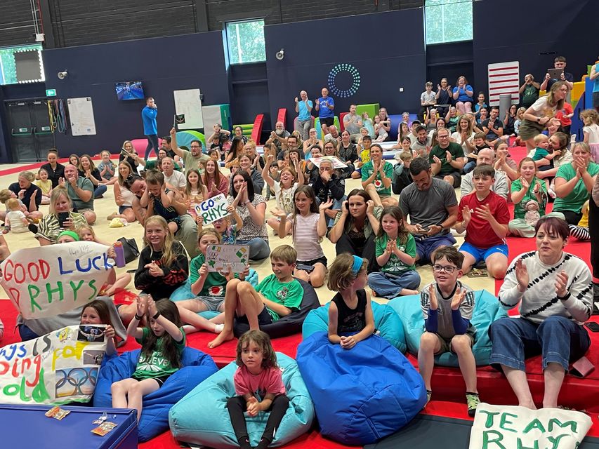 Supporters of Team Ireland gymnast Rhys McClenaghan, during a watch party at Origin Gymnastics club in Newtownards (Rebecca Black/PA)