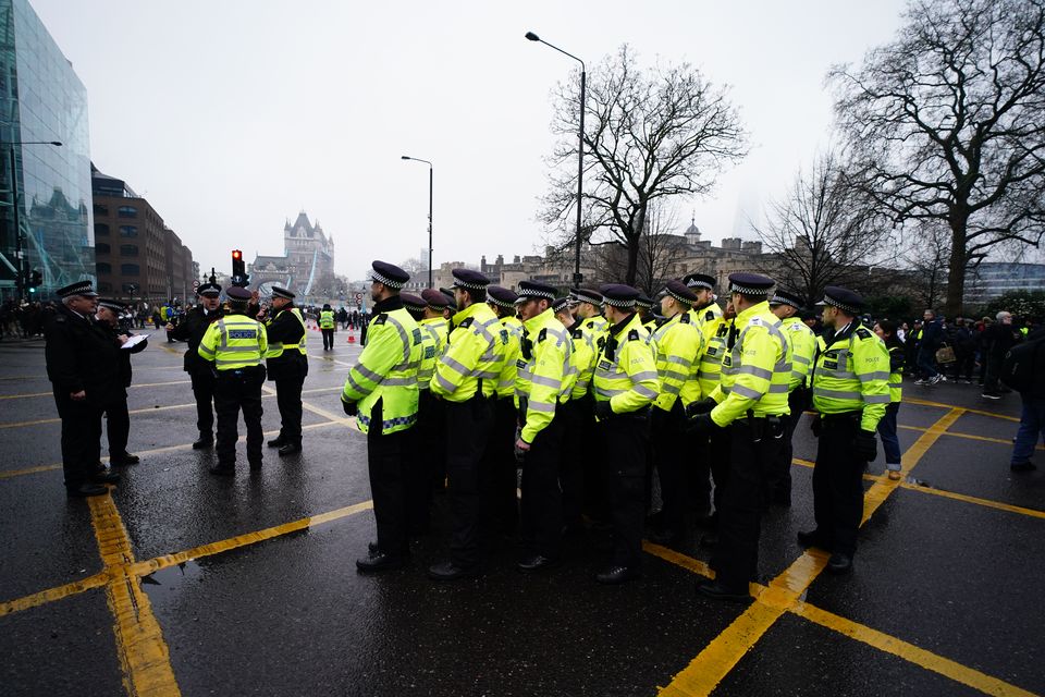 Police officers at the protest (Jordan Pettitt/PA)