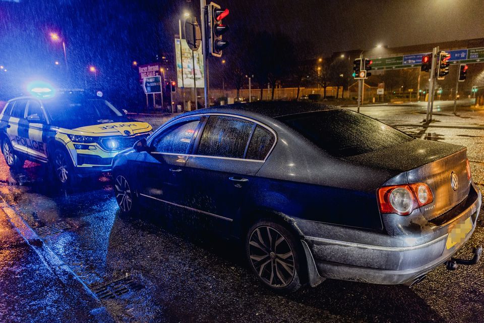 Police stop a stolen VW Passat on Great George Street in Belfast on January 14th 2025 (Photo by Kevin Scott)
