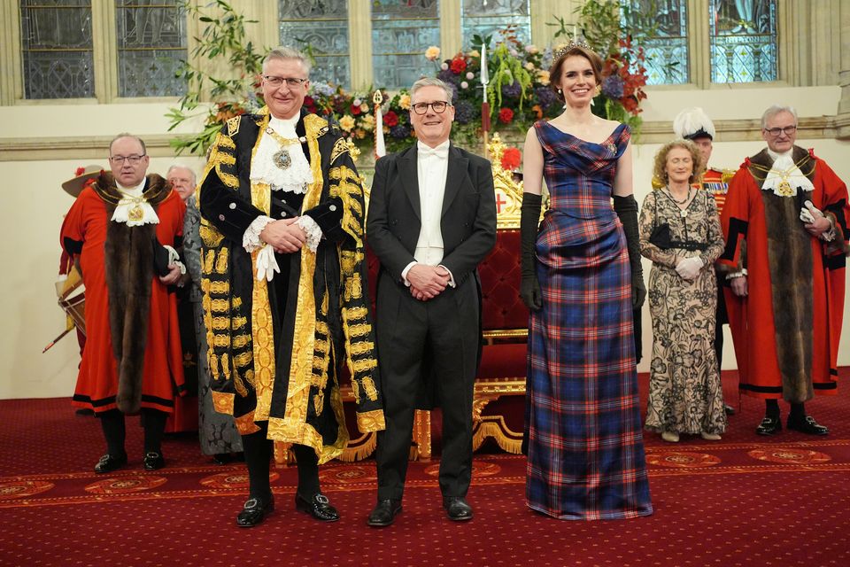 Prime Minister Sir Keir Starmer (centre) with Lord Mayor of the City of London Alastair King (centre left) during the annual Lord Mayor’s Banquet at the Guildhall in central London (Yui Mok/PA)