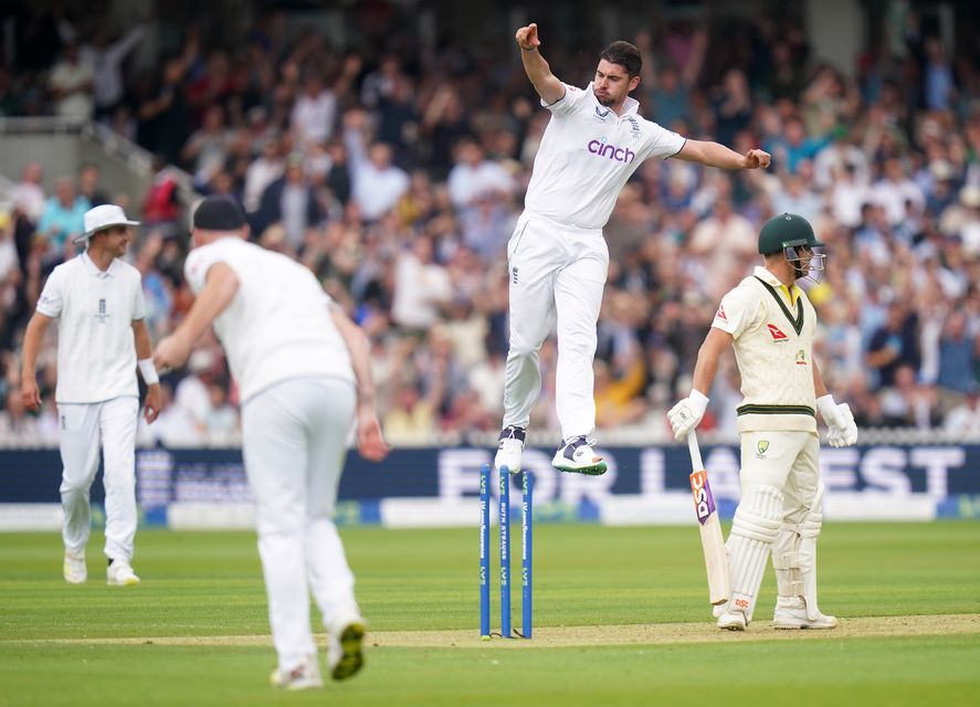 Josh Tongue dismissed David Warner during his Ashes breakthrough at Lord’s (Adam Davy/PA)