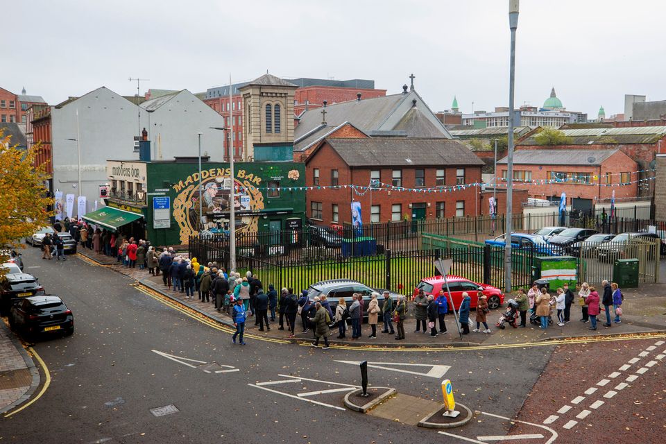 Hundreds of people queuing to visit the relics of St Bernadette at St Mary's Church in Chapel Lane following its arrival in Belfast as part of a pilgrimage across the island of Ireland. (Liam McBurney)