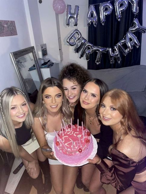 Clodagh Gillen (left) with friends Rhiana Farry, Emma Mullholland, Fionnuala Maguire and Maggie O'Boyle.